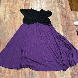 Ella Moss Vintage Black/Purple V-Neck Empire Waist Swing Dress with Ruching